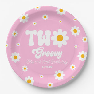 Retro Daisy Flower Two Groovy 2nd Birthday Party Paper Plate