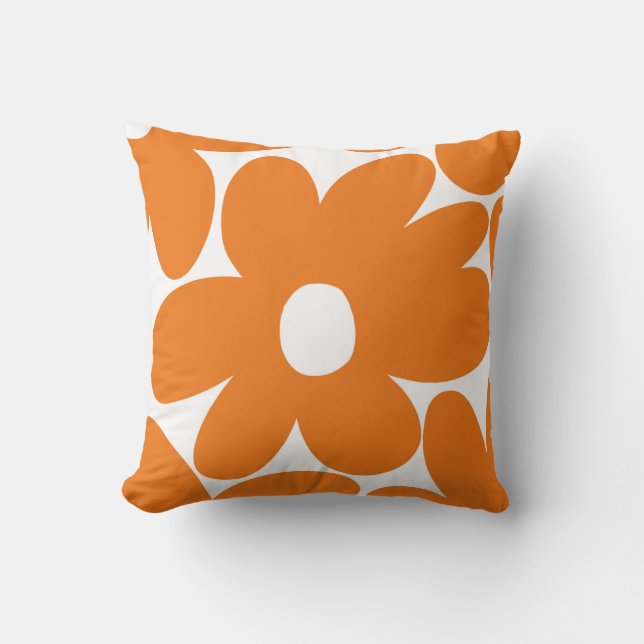 Retro Daisy Flowers in Orange #1 #floral #pattern  Cushion (Front)