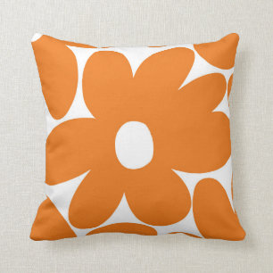 Retro Daisy Flowers in Orange #1 #floral #pattern  Cushion