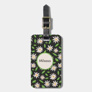 Retro Daisy flowers on Black Custom  Luggage Tag