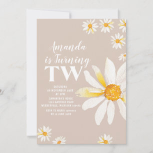 Retro Daisy Flowers Second Birthday Party Invitation