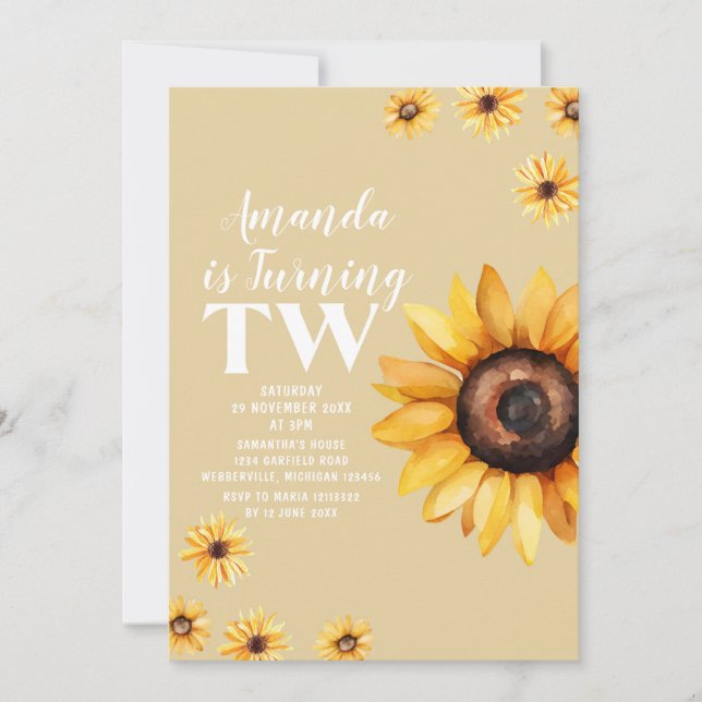 Retro Daisy Flowers Second Birthday Sunflowers Invitation (Front)