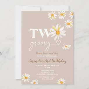 Retro Daisy Flowers Two Groovy Birthday Party Invitation