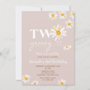 Retro Daisy Flowers Two Groovy Birthday Party Invitation