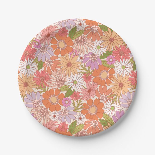 Retro Daisy Garden       Paper Plate (Front)