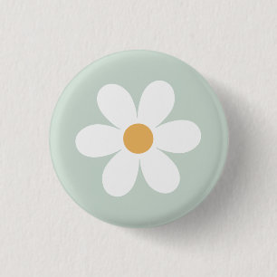 Retro daisy green boho 3 cm round badge