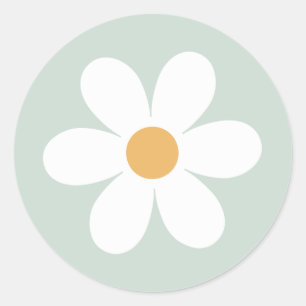 Retro daisy green boho paper plates classic round sticker