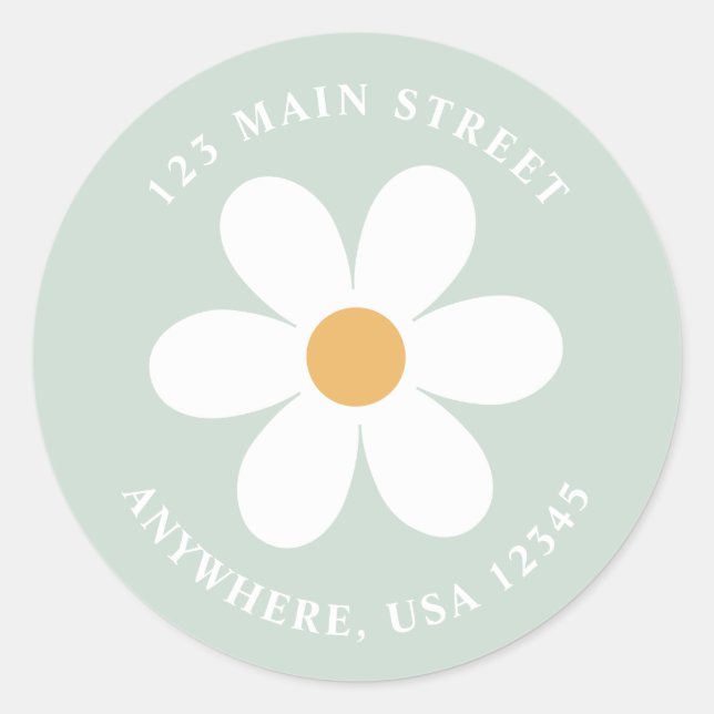 Retro daisy green boho return address label (Front)