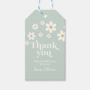 Retro Daisy green boho thank you favour Gift Tags