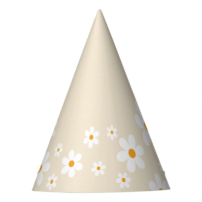retro daisy groovy birthday tan party hat (Front)