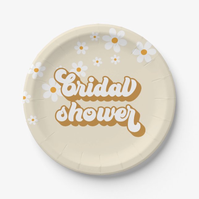 Retro Daisy Groovy bridal shower Paper Plate (Front)