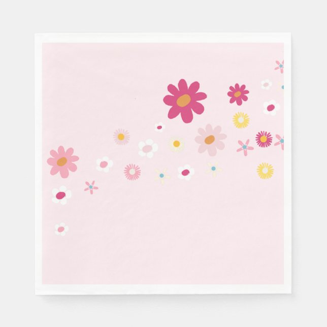 Retro Daisy Groovy Pink Bridal Shower Napkin (Front)