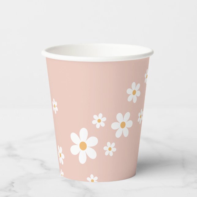 Retro Daisy Groovy Pink Paper Cups (Front)