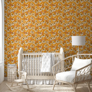 Retro Daisy & Ladybug Yellow Floral Wallpaper