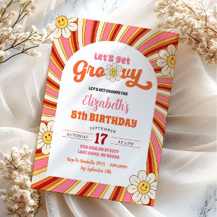 Retro Daisy Let's Get Groovy 70's Birthday Party Invitation