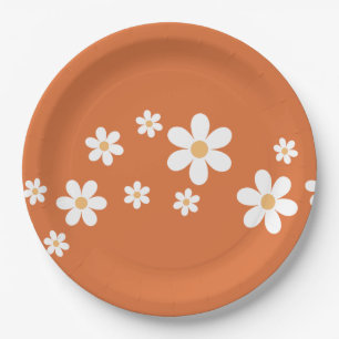 Retro Daisy Light burnt orange Floral Paper Plates