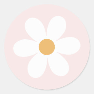 Retro daisy light pink boho classic round sticker