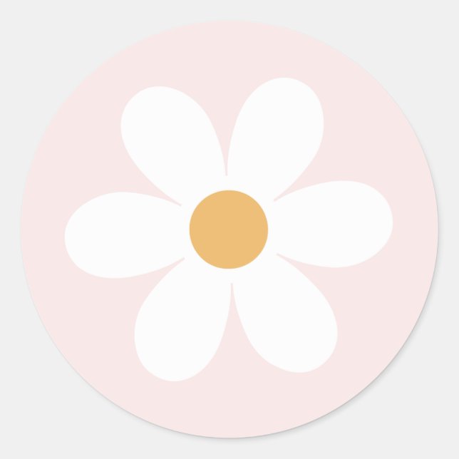 Retro daisy  light pink boho classic round sticker (Front)
