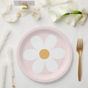 Retro daisy light pink boho paper plates
