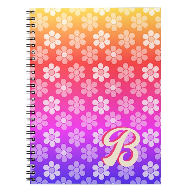  Retro Daisy Monogram Rainbow Notebook (Front)
