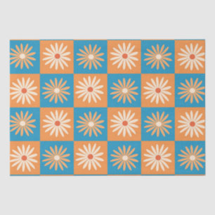 Retro Daisy on Blue and Orange Checkerboards Tissue Paper