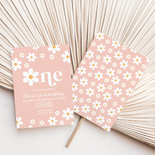 Retro Daisy One Floral 1st Birthday Invitation