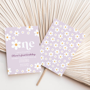 Retro Daisy One Floral 1st Birthday Invitation