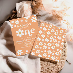 Retro Daisy One Floral 1st Birthday Invitation