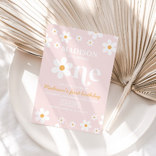 Retro Daisy One Floral 1st Birthday Invitation
