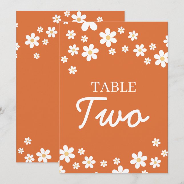 Retro Daisy Orange Bridal Shower Table Numbers (Front/Back)