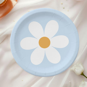 Retro daisy pale blue boho paper plates