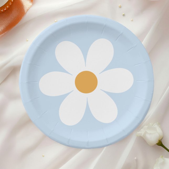 Retro daisy pale blue boho paper plates (Creator Uploaded)