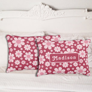 Retro Daisy Pattern Pink Decorative Cushion
