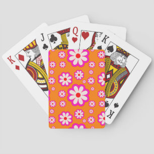 Retro Daisy Pattern Pink& Orange 70s BOHO Floral Playing Cards