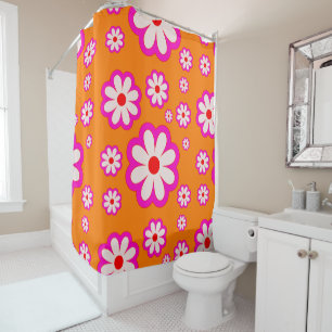 Retro Daisy Pattern Pink& Orange BOHO Floral Shower Curtain