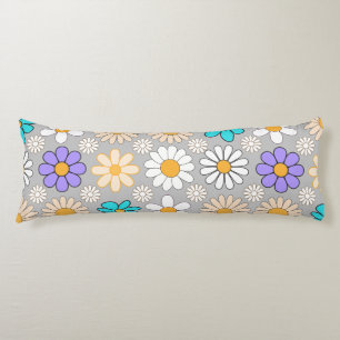 Retro Daisy Pattern Simple.01. Grey BG Body Cushion