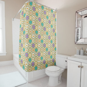 Retro Daisy Pattern Simple.01. L Blue BG Shower Curtain