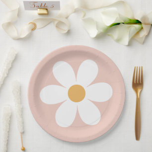 Retro daisy pink boho paper plate