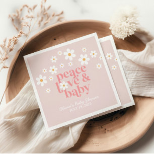Retro Daisy Pink boho Peace Love Baby Shower Napkin