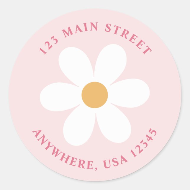 Retro daisy pink boho return address label (Front)