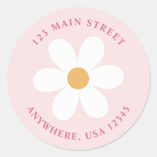 Retro daisy pink boho return address label