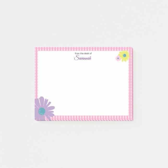 Retro Daisy Pink Illustrated Post-it Notes (Front)