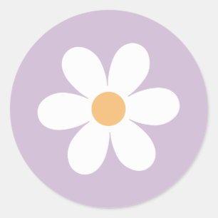 Retro Daisy purple Classic Round Sticker
