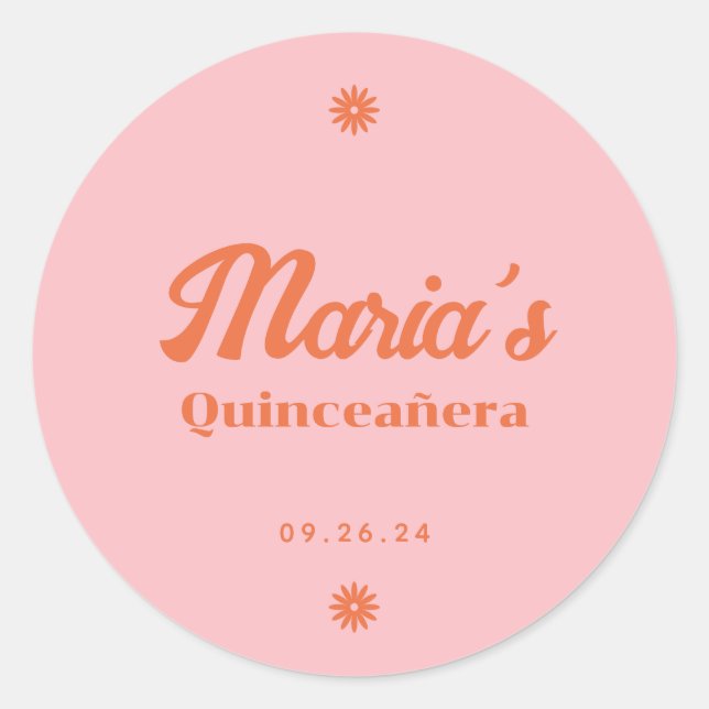 Retro Daisy Quinceanera Classic Round Sticker (Front)