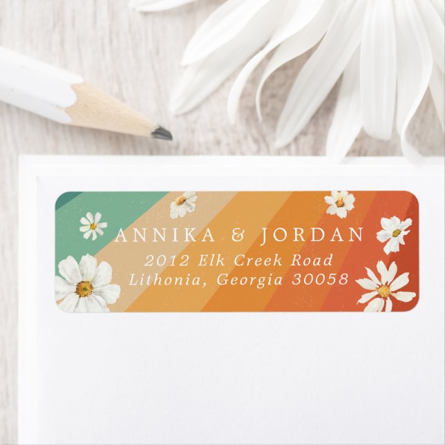 Retro Daisy Rainbow Address Label (Insitu)
