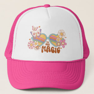 Retro Daisy, Rainbow and Butterflies Quote Trucker Hat