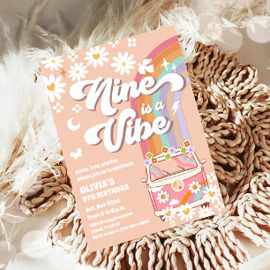 Retro Daisy Rainbow Birthday Invitation