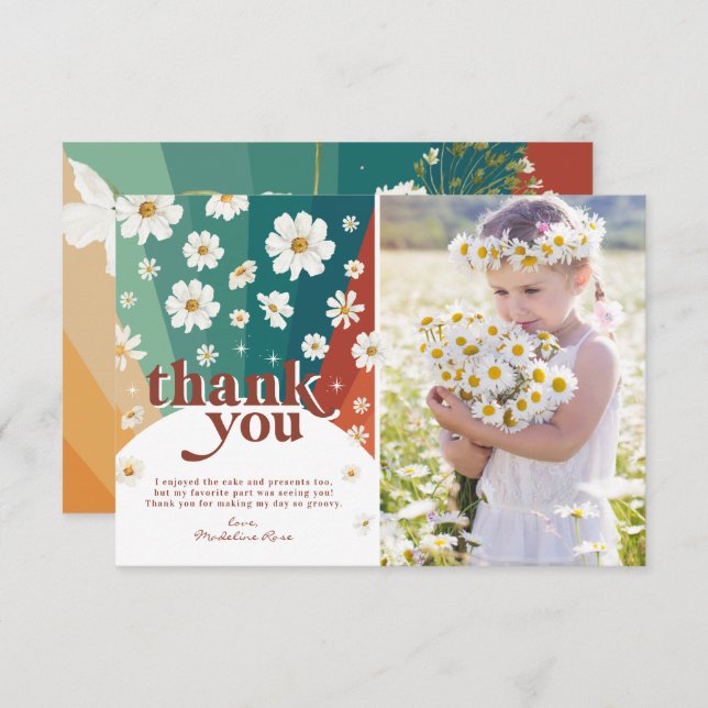 Retro Daisy Rainbow Birthday Thank You (Front/Back)