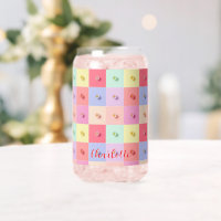 Retro daisy Red Pink Blue Flowers pattern Birthday