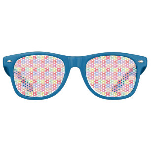 Retro daisy Red Pink Blue Flowers pattern Birthday Sunglasses